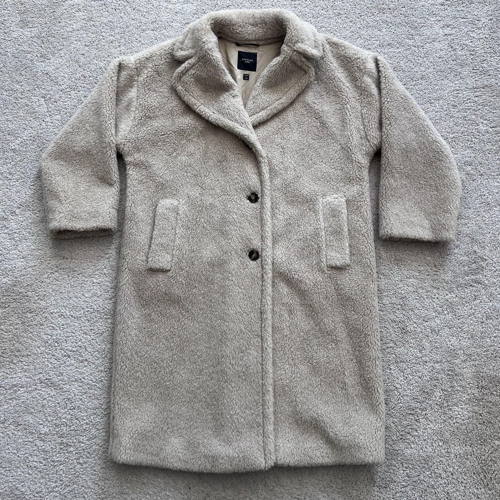 MaxMara Weekend Teddy Coat Virgin Wool Womens 12 Beige Collared Fleece Overcoat